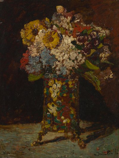 Vaas met bloemen door Adolphe Joseph Thomas Monticelli